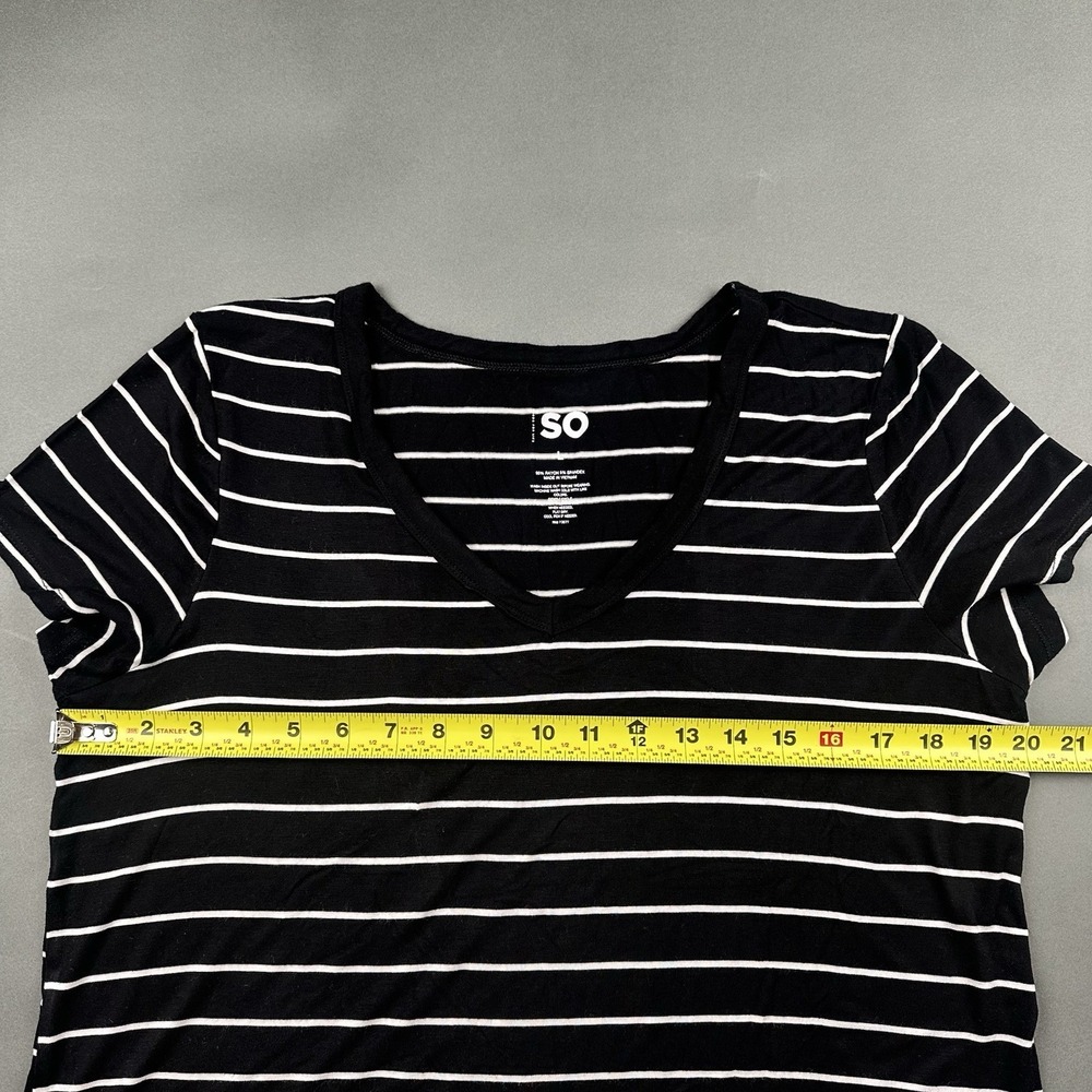 SO Goods For Life Black White Stripes Women's Large V-Neck Short Sleeve T-shirt - Picture 6 of 9